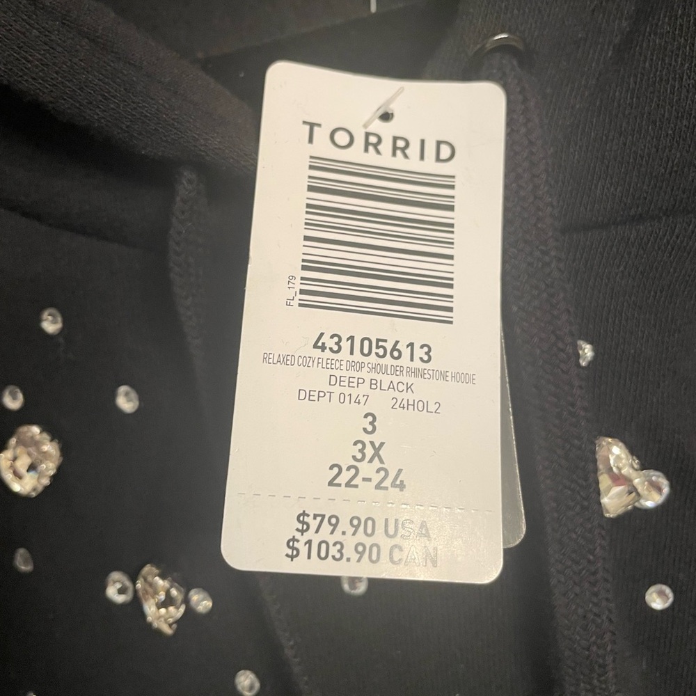 Torrid Deep Black Rhinestone Fleece Hoodie